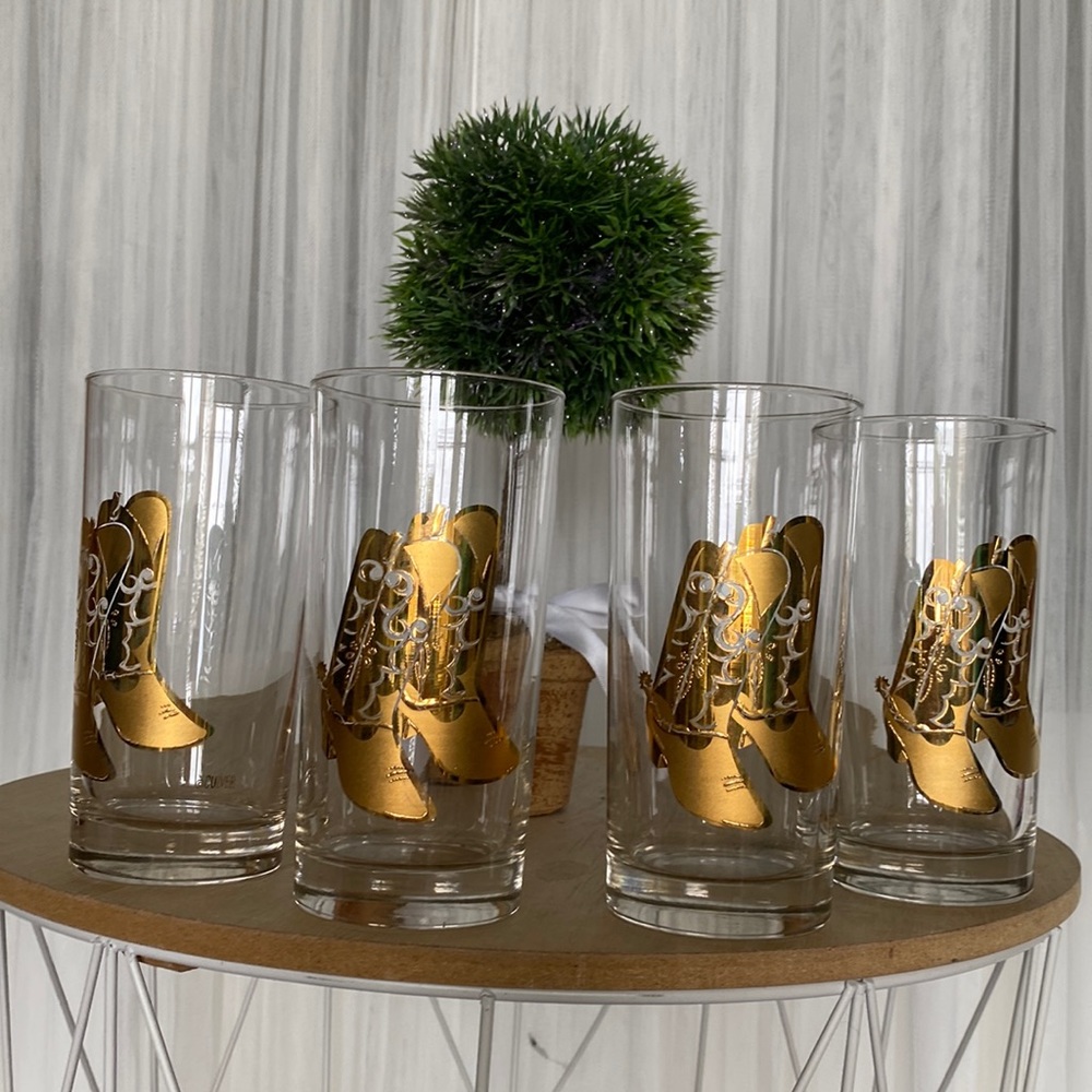 Retired 22K Barware gold boots CULVER tall glasses